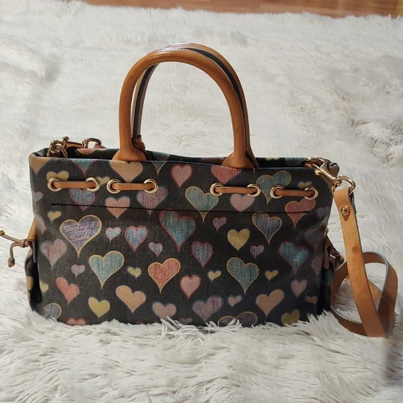 Authentic Vintage Dooney & Bourke Leather Bag Multicolored Hearts Tassels Charm - Picture 2 of 12